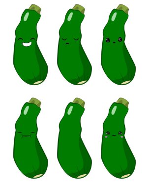 Vektör çizim üzerinde beyaz izole bir kabak sevimli çizgi sebze vektör karakter kümesi. Duygular. Stickers.Kawaii