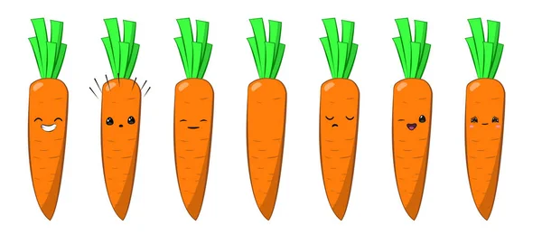 Vektorové Ilustrace Mrkev Znakové Sady Zeleniny Vektor Roztomilý Kreslený Izolované — Stockový vektor