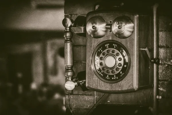 Old vintage wall mount telephone with brass bells — Stock Photo, Image