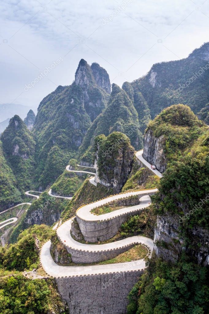 The winding road of Tianmen Mountain, Zhangjiajie National Park