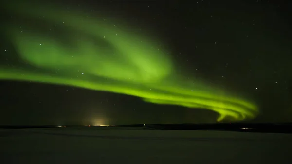 Luz Septentrional Aurora Boreal Horizonte Sobre Ivalo Desde Saariselka Laponia —  Fotos de Stock