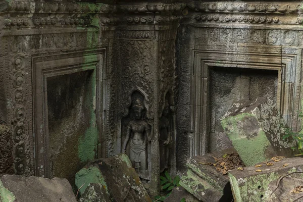 Apsara Rzeźba Świątyni Kamienny Mur Angkor Wat — Zdjęcie stockowe