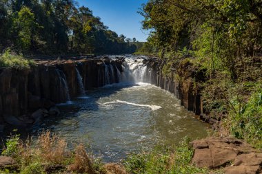 Tropikal orman ormanda akan şelale üst görünümü