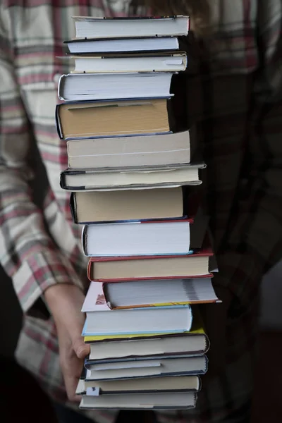 Student Classroom Holding Pile Education Books — Stock Photo, Image