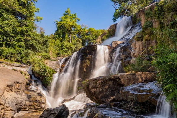 Scenic Cascade Bolaven Plateau Waterfall Strong Water Flow Travel Laos — Stock Photo, Image