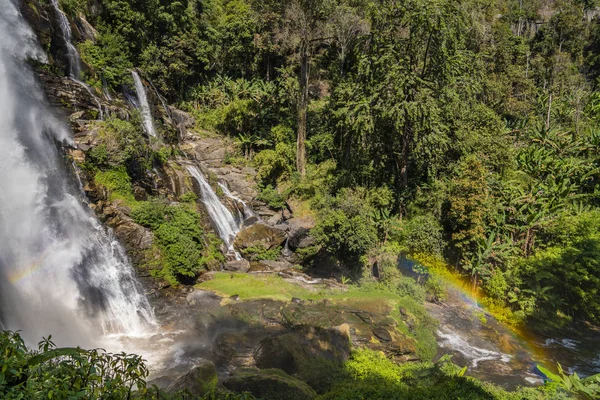Massive Water Stream Falling Tropical Forest Parts Rainbow — Stock Photo, Image