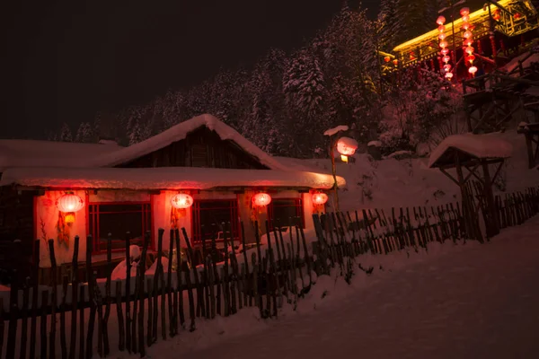 Paisaje nocturno del país de la nieve en China — Foto de Stock