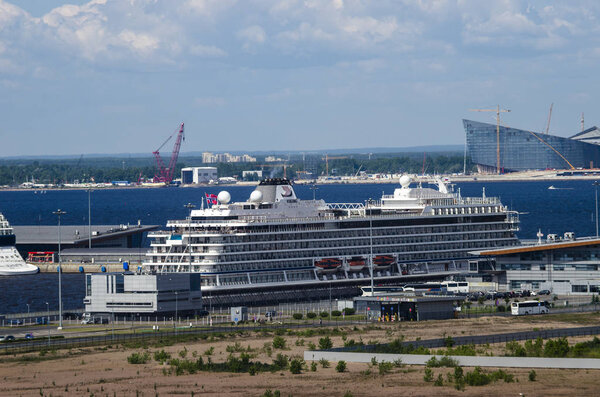 Passenger port "Marine Facade". Cruise ships moored in port. The development of cruise tourism. Russia, St. Petersburg, June 15, 2018
