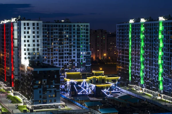Smart City Lighting System Führte Wirtschaftliche Beleuchtung Von Gebäuden Mehrfarbige — Stockfoto