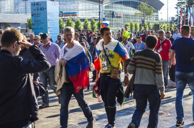 Futbol taraftarları Dünya Kupası'nda St. Petersburg'daki dünyanın her yerinden. FIFA Şampiyonası Rusya. Rusya, St. Petersburg Arena, 26 Haziran 2018