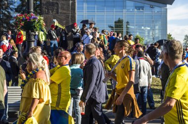 Futbol taraftarları Dünya Kupası'nda St. Petersburg'daki dünyanın her yerinden. FIFA Şampiyonası Rusya. Rusya, St. Petersburg Arena, 26 Haziran 2018