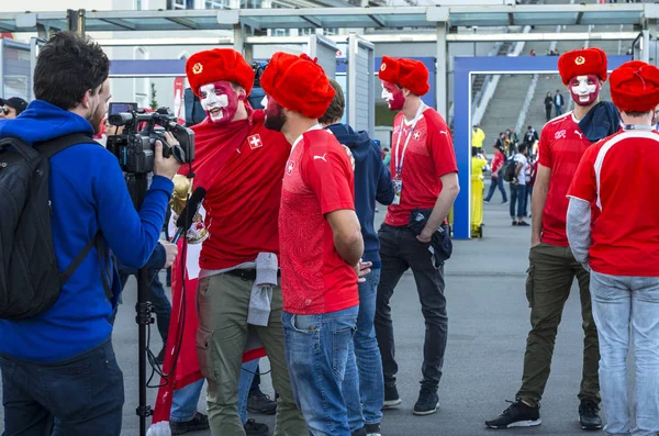 Fussballfans Aus Der Schweiz Petersburg Zur Weltmeisterschaft Fifa Meisterschaft Russland — Stockfoto