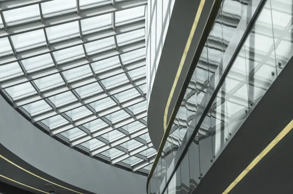 Glass Light Atrium Shopping Center Futuristic Architecture Interior Modern Building — Stock Photo, Image