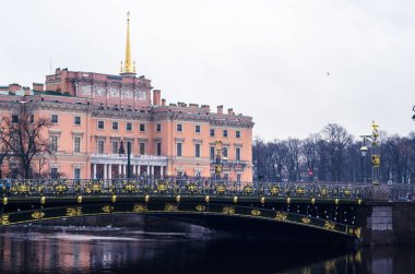 St Petersburg Panteleimon köprü. Altın yaldız ile tarihi sahte Köprüsü. Rusya. 3 Ocak 2018