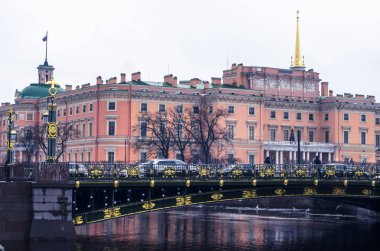 St Petersburg Panteleimon köprü. Altın yaldız ile tarihi sahte Köprüsü. Rusya. 3 Ocak 2018