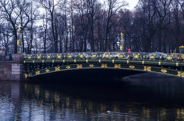 Brug Van Panteleimon Sint Petersburg Historische Gesmede Brug Met Verguldsel — Stockfoto