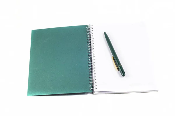 Notebook Con Penna Sfondo Bianco — Foto Stock