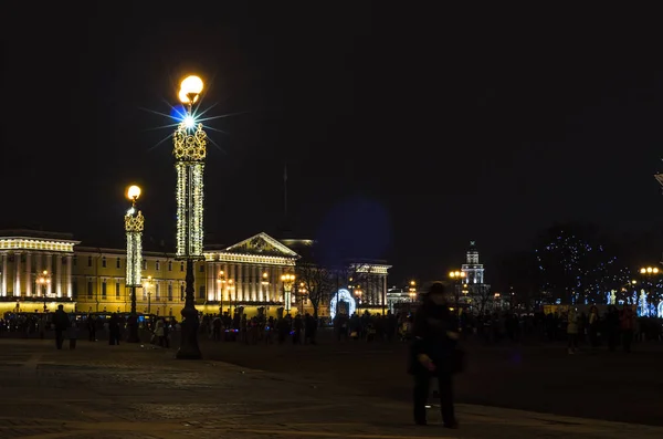 Ciudad Nocturna Luz Las Luces Museo Del Hermitage Antes Navidad — Foto de Stock