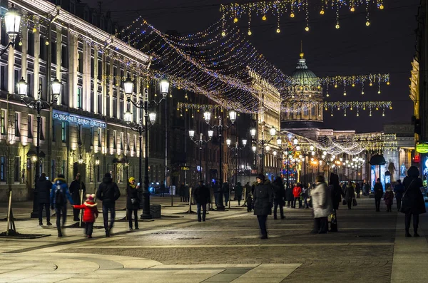 Nachtstadt Licht Der Lichter Weihnachtstrubel Auf Einer Kleinen Stallstraße Dekoration — Stockfoto