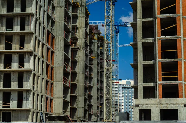 Costruzione Monolitica Struttura Metallo Calcestruzzo Dell Edificio Facciata Funziona Costruzione — Foto Stock