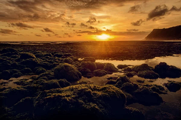 Naturaleza Poderosa Increíble Puesta Sol Hermosa Playa Tropical Bali — Foto de Stock