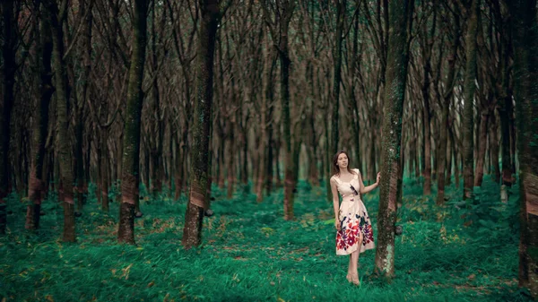 Yavaşça pembe renkli elbise po esmer saçlı güzel kadın