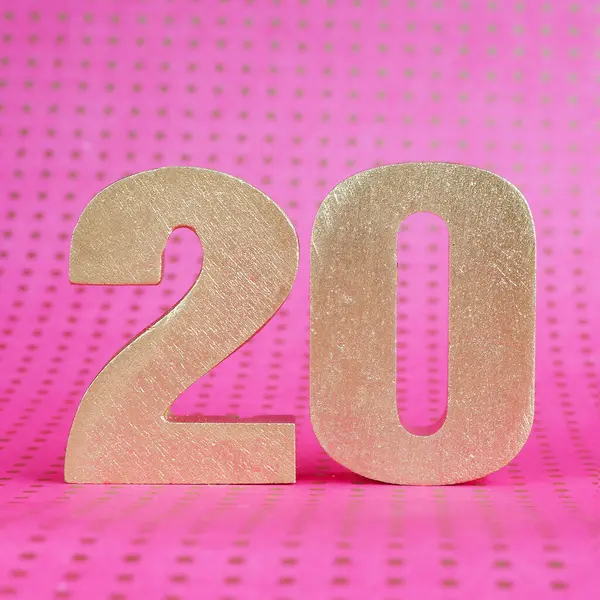 Volumetric Golden Number Bright Pink Polka Dot Background Copy Space — Stock Photo, Image