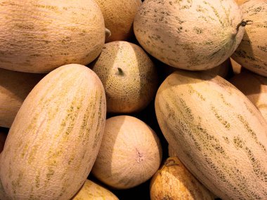 Sağlıklı gıda dükkanının tezgahında olgun karpuzlar. Yüksek kalite fotoğraf