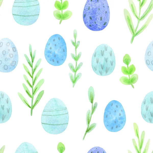 Seamless watercolor easter pattern of spring greens and colored