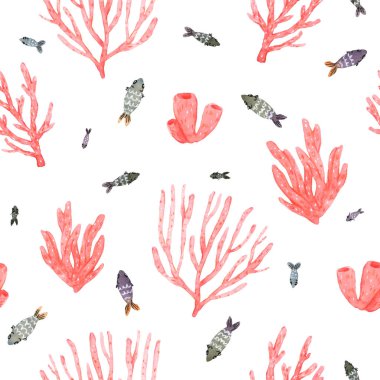 El boyalı suluboya parlak mercanlar ile dikişsiz desen ve 