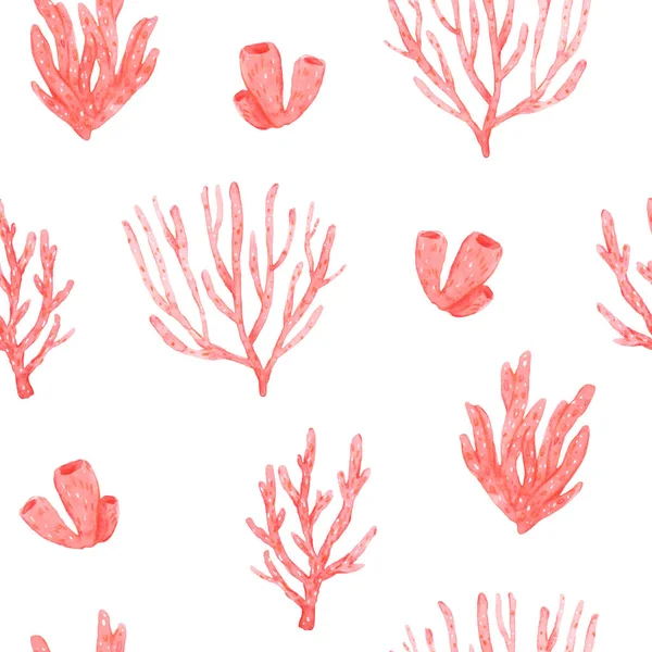Χωρίς ραφή μοτίβο με ζωγραφισμένα στο χέρι υδατογραφήματαφωτεινά κοράλλια — Φωτογραφία Αρχείου