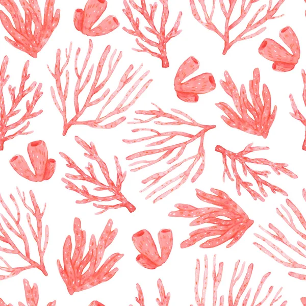 Płynny wzór jasnych, ręcznie rysowanych korali akwarelowych — Zdjęcie stockowe