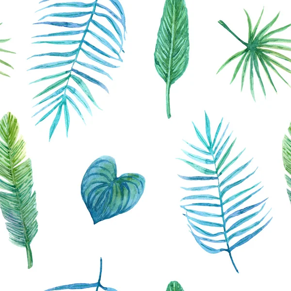 열대 잎의 원활한 수채화 패턴 — 스톡 사진