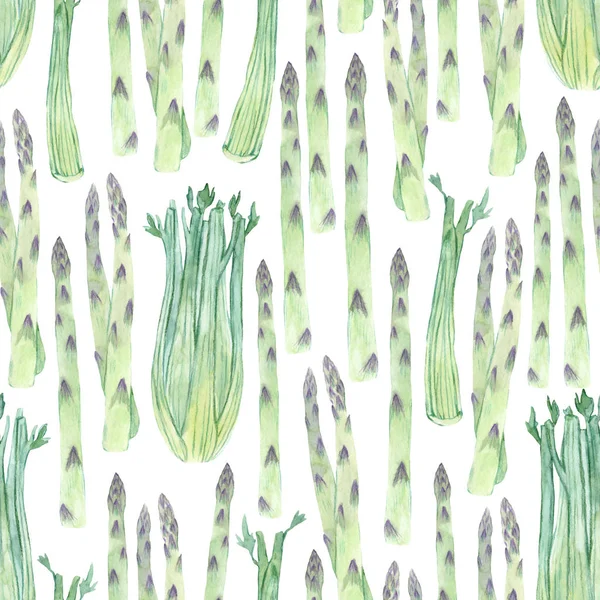 Bezszwowy wzór z akwarelą ręcznie malowane świeże zielone Vegeta — Zdjęcie stockowe