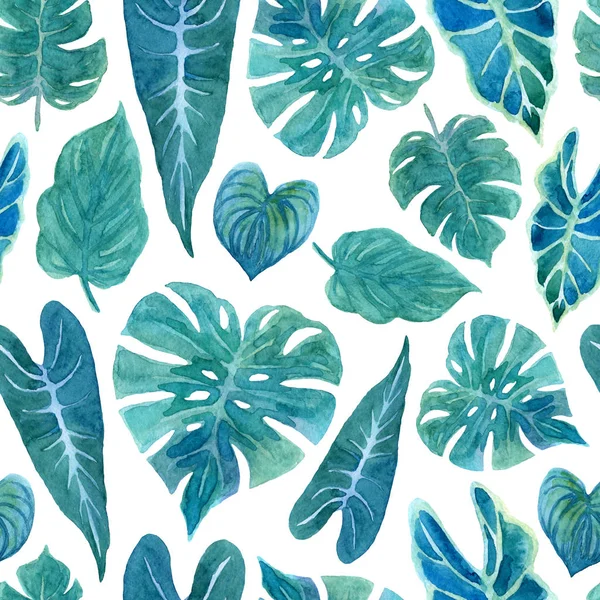 Nahtloses Muster mit üppigem Grün tropischer Pflanzen — Stockfoto