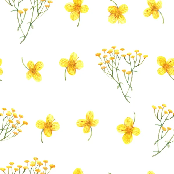Bright yellow wildflowers painted by hand.