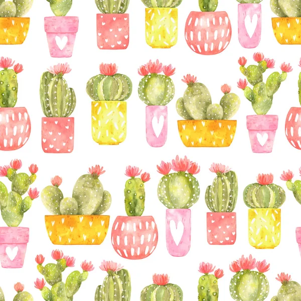 Patrón de acuarela inconsútil con cactus floreciente jalá en brillante — Foto de Stock