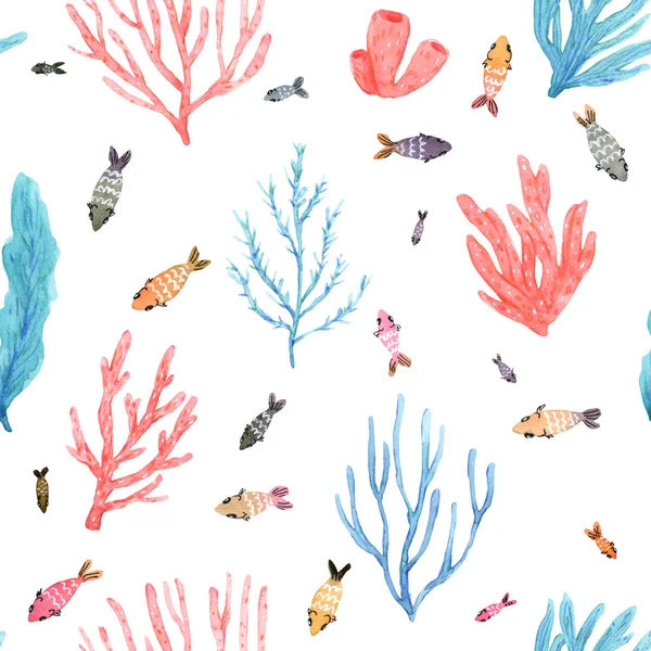 Jasne koralowce, wodorosty morskie i małe ryby inspirowane podwodną wodą — Zdjęcie stockowe