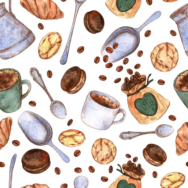 Elementos de boceto de acuarela para hacer café, galletas, tazas, teaspo — Foto de Stock