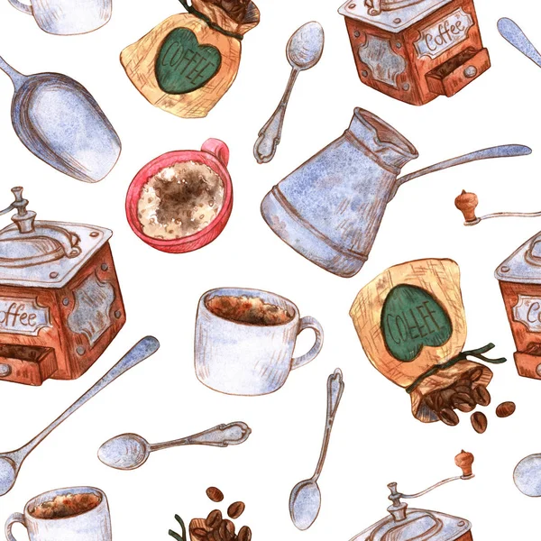Elementos de boceto de acuarela para hacer café, tazas, cucharaditas y r — Foto de Stock