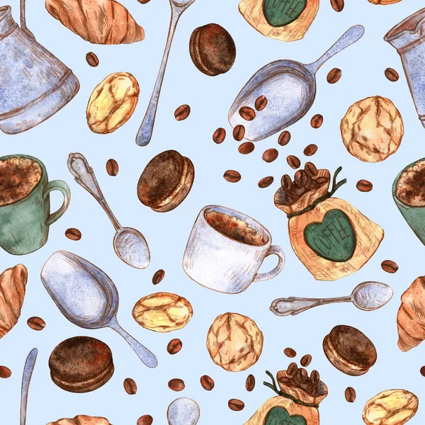 Elementos de boceto de acuarela para hacer café, galletas, tazas, teaspo — Foto de Stock