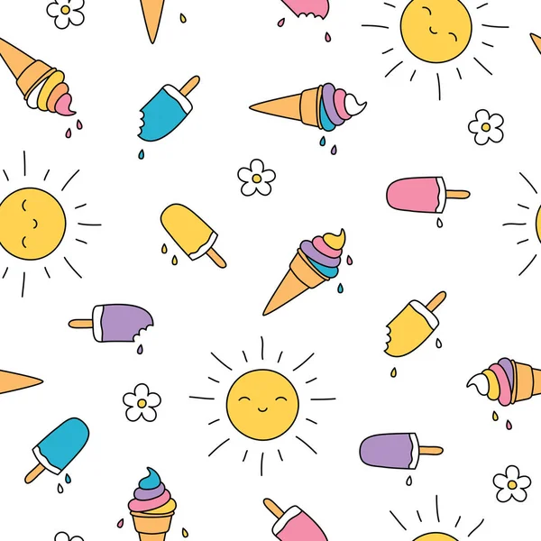 Popsicles et crème glacée gribouiller mignon pastel motif sans couture d'été — Image vectorielle