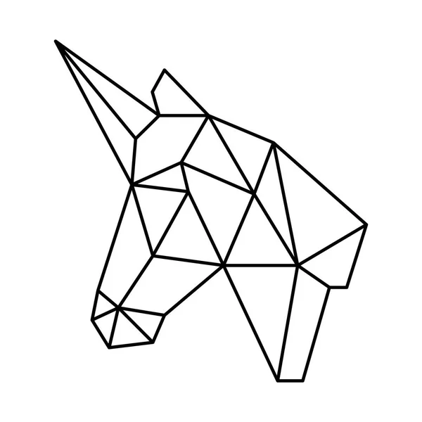 単純な幾何学的なユニコーン ヘッド多角形折り紙黒概要 — ストックベクタ