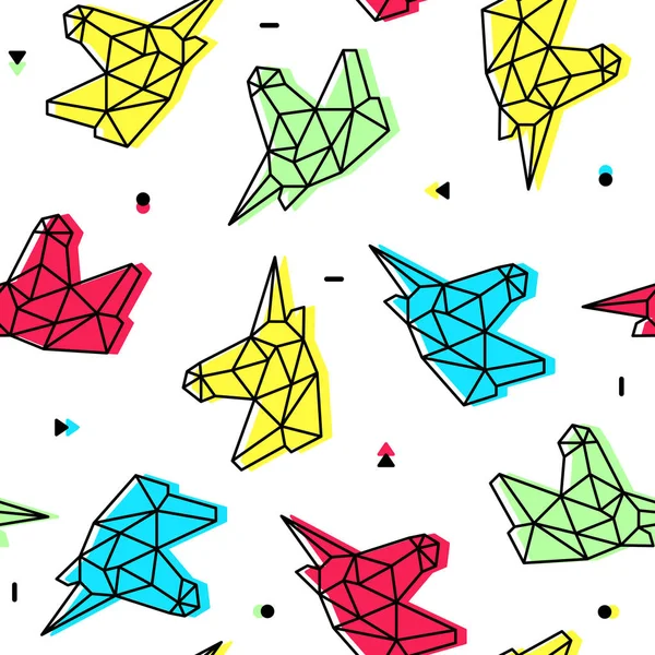 多角形の折り紙ネオン ユニコーン ヘッド シームレス パターン — ストックベクタ
