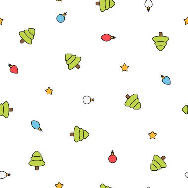 Noel ağacı ve ışıklar ile minimalist Noel renkli desen