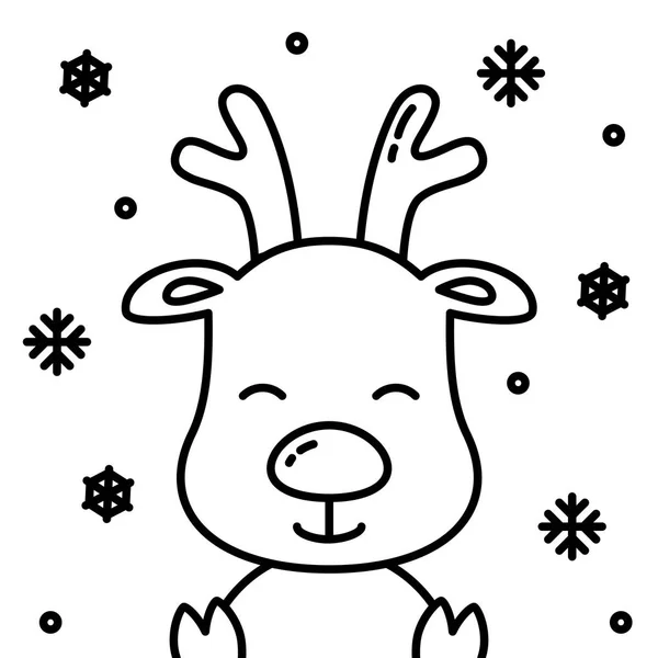 Χαριτωμένο Χριστούγεννα ταράνδων μαύρο περίγραμμα με απλή εικονογράφηση χιόνι — Διανυσματικό Αρχείο