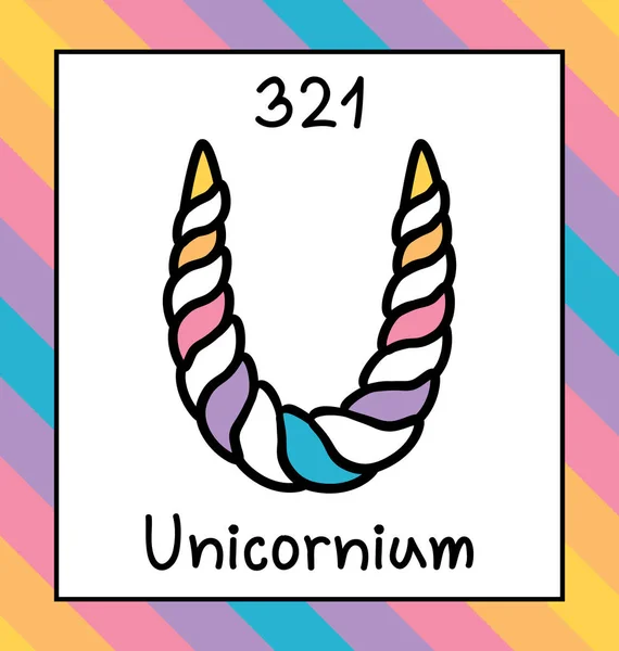Fictional carino elemento chimico unicornium unicorno corno — Vettoriale Stock