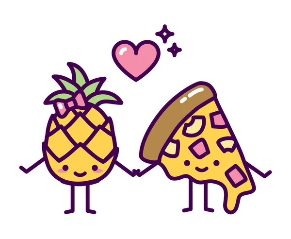 Pineapple pizza couple hawaii cute kawaii love — Stock Vector