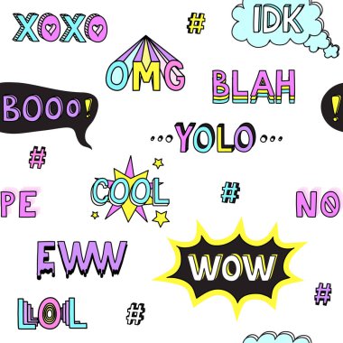 Teen slang words cool seamless pattern