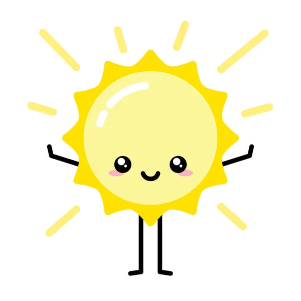Nette glückliche Sonne Charakter mit Strahlen des leichten Sommers Stockvektor